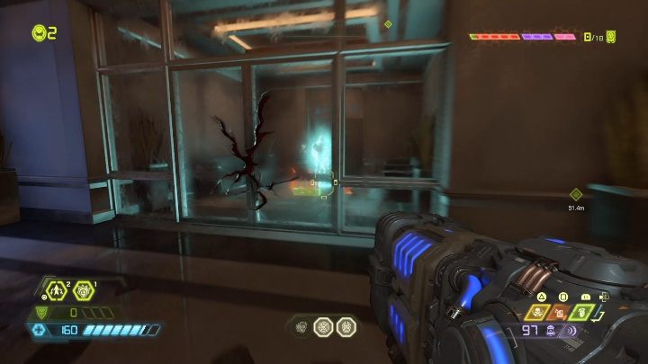 In order to get into this secret you must defeat the opponents and then break through the broken glass door - Doom Eternal: Arc Complex secrets maps and location - Collectibles and secrets - Doom Eternal Guide