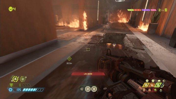 There is a hole in the floor in the burning part of the building - Doom Eternal: Arc Complex secrets maps and location - Collectibles and secrets - Doom Eternal Guide