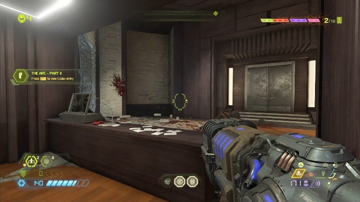 Youll find a note right behind the reception desk - Doom Eternal: Arc Complex secrets maps and location - Collectibles and secrets - Doom Eternal Guide