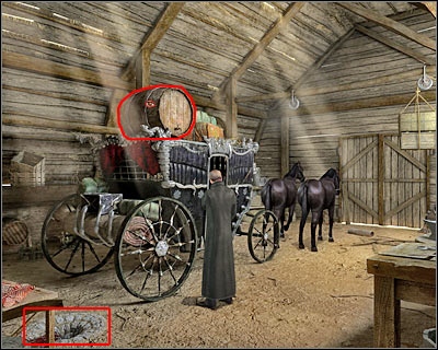 Go back to the main view of the stables area and proceed towards the left table - Tavern II - Transylvania - Dracula: Origin - Game Guide and Walkthrough