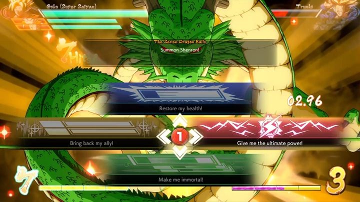 If youve completed all the requisites, Shenron will appear and fulfill one of the four following wishes - Collecting the Dragon Balls during combat - FAQ - Dragon Ball FighterZ Game Guide
