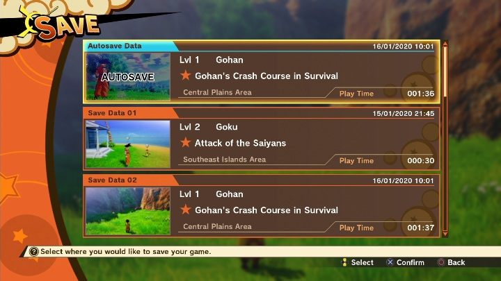 Note that if you overwrite a file, you wont be able to restore the previous version - Saving progress | DBZ Kakarot basics - Basics - Dragon Ball Z Kakarot Guide