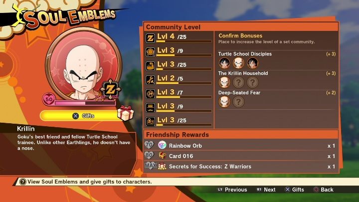 Soul Emblems have two parameters: friendship and proficiency - Community | DBZ Kakarot basics - Basics - Dragon Ball Z Kakarot Guide