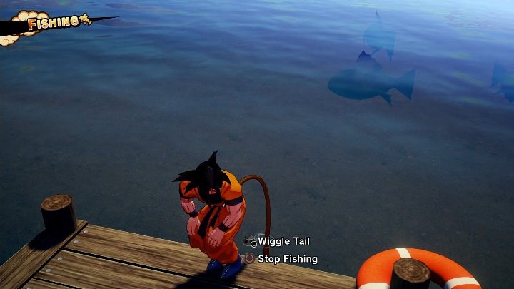 Before you start fishing, you can choose the bait - Hunting and fishing | DBZ Kakarot basics - Basics - Dragon Ball Z Kakarot Guide
