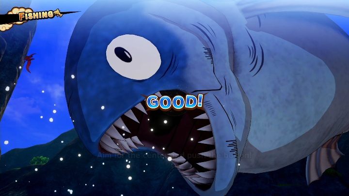 Fishing is about pressing the corresponding button at the right moment and then hitting the fish - Hunting and fishing | DBZ Kakarot basics - Basics - Dragon Ball Z Kakarot Guide