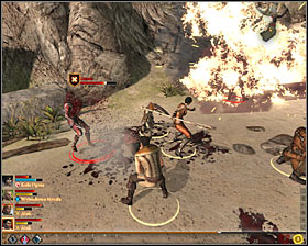Shortly after the battle beginning, proceed to attack mercenaries and mercenary archers #1 - The Unbidden Rescue - Act I - Dragon Age II Game Guide