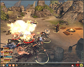 Immediately after the battles start, deal with Mage apostate #1, and then knock Sophia Dryden down or freeze her to make her weak - Terror on the Coast - Act I - Dragon Age II Game Guide