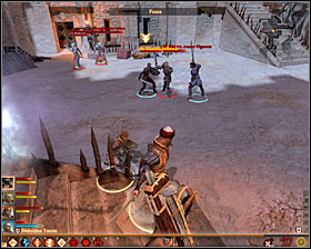 After reaching the place (M13, 22) you will witness a short conversation #1, then you will start fighting #2 - A Noble Agenda - Act III - Dragon Age II Game Guide