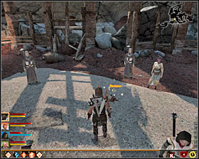 If you dont intend to help the apostates in getting away but want to escort them to the cave entrance and hand over to the Templars, you should choose the upper right option at the end of the conversation with Grace #1 (it will result in, inter alia, improving your relations with Aveline) - Act of Mercy - p. 2 - Act I - Dragon Age II Game Guide