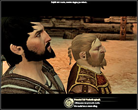 Go to where Javaris is standings #1 and a conversation between him and Arishok (M19, 8) will automatically start - Blackpowder Promise - Act I - Dragon Age II Game Guide