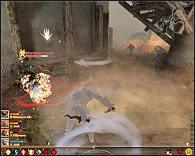 After eliminating the enemies go inside the main room which was previously occupied by them and head to the north-east #1 - Blackpowder Courtesy - p. 1 - Act II - Dragon Age II Game Guide