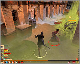 The process of plugging in the two other barrels will have to same course, however instead of a Commander, Mercenary Assassins #1 and a Crazed Woman will appear #2 - Blackpowder Courtesy - p. 2 - Act II - Dragon Age II Game Guide