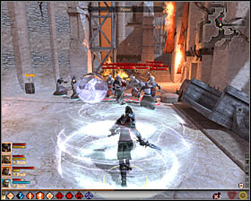 You will be forced to head north and use the western stairs #1, thanks to which you will get to the back of the inn - The Last Straw - p. 2 - Act III - Dragon Age II Game Guide