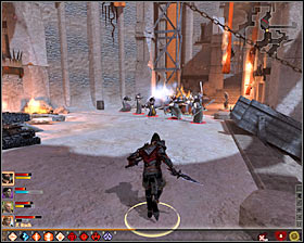 You will be forced to head north and use the western stairs #1, thanks to which you will get to the back of the inn - The Last Straw - p. 6 - Act III - Dragon Age II Game Guide