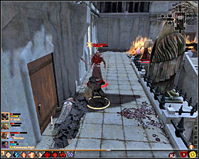 Once you eliminate the mages in the main group, move to attacking the enemies on the left #1 and right balcony #2 - The Last Straw - p. 7 - Act III - Dragon Age II Game Guide