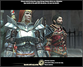 After reaching the new location you will be joined by Meredith and you will both meet First Enchanter Orsino #1 (M92, 1) - The Last Straw - p. 8 - Act III - Dragon Age II Game Guide