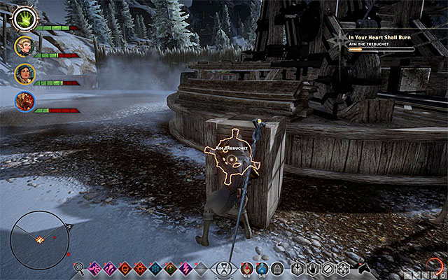 In free time, interact with the mechanism of the trebuchet - Dragon Age Inquisition: In Your Heart Shall Burn - Main storyline quests (The Path of the Inquisitor) - Dragon Age: Inquisition Game Guide & Walkthrough