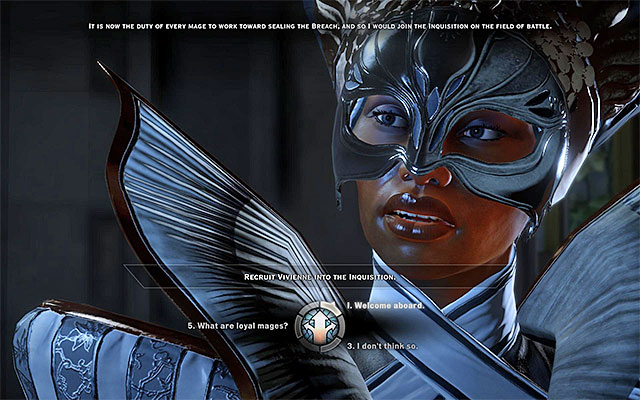 It is best to offer Vivienne to join the party - Dragon Age Inquisition: The Imperial Enchanter - new party member - The Inner Circle (companion quests) - Dragon Age: Inquisition Game Guide & Walkthrough