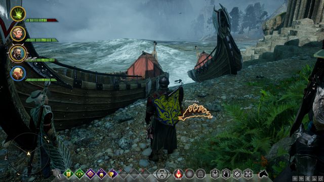The corpse between the boats - this is where you find the key - Dragon Age Inquisition: Red Water - Side quests - The Storm Coast - Dragon Age: Inquisition Game Guide & Walkthrough
