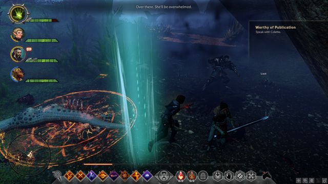 Colette in the swamps. - Dragon Age Inquisition: Worthy of Publication - The Frostback Basin - Jaws of Hakkon DLC - Dragon Age: Inquisition Game Guide & Walkthrough