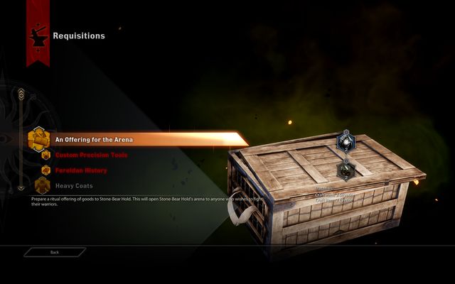 Craft the offering after collecting all the require items. - Dragon Age Inquisition: Hakkons Trials - The Frostback Basin - Jaws of Hakkon DLC - Dragon Age: Inquisition Game Guide & Walkthrough