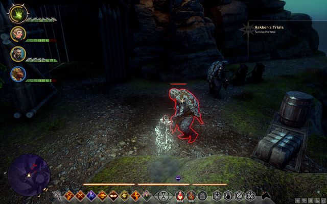 You dont kill the enemies on the arena, but their hp has to fall to zero. - Dragon Age Inquisition: Hakkons Trials - The Frostback Basin - Jaws of Hakkon DLC - Dragon Age: Inquisition Game Guide & Walkthrough