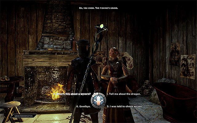 Raise the topic of the wyrm, during the conversation - Dragon Age Inquisition: Wyrm Hole - Side Quests - Crestwood - Dragon Age: Inquisition Game Guide & Walkthrough