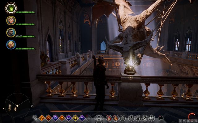 The statue of the dragon and the button - Dragon Age Inquisition: Chateau dOnterre - Side Quests - Emerald Graves - Dragon Age: Inquisition Game Guide & Walkthrough