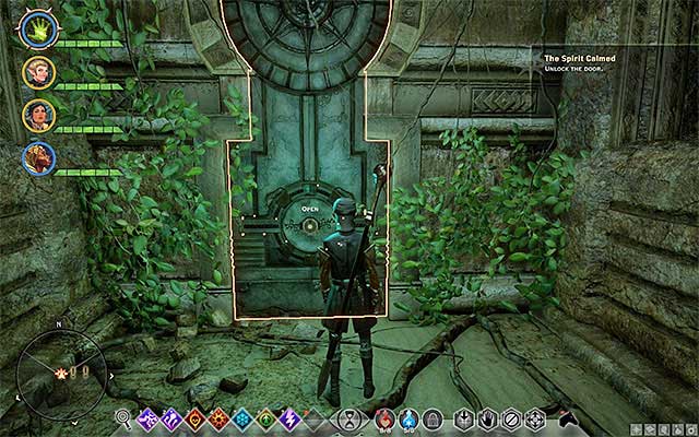 Approach the gate and put the shards in the slots - Dragon Age Inquisition: The Spirit Calmed - Side quests - The Forbidden Oasis - Dragon Age: Inquisition Game Guide & Walkthrough