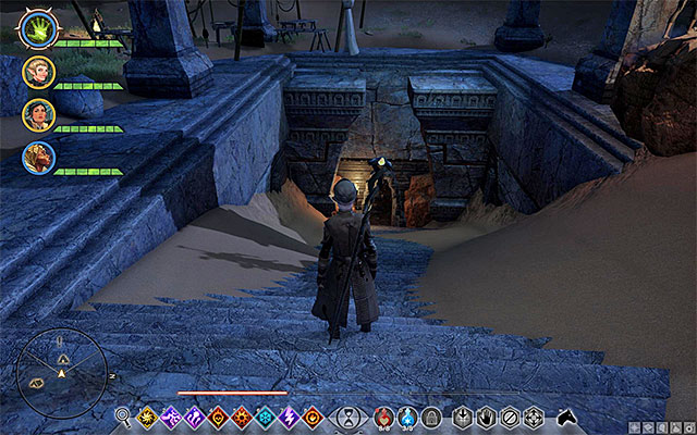 Go down the stairs, to the tomb. - Dragon Age Inquisition: The Tomb of Fairel - Side quests - The Hissing Wastes - Dragon Age: Inquisition Game Guide & Walkthrough