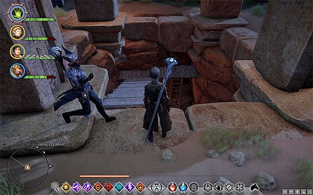 Find the hole in the ground and use the ladders. - Dragon Age Inquisition: The Tomb of Fairel - Side quests - The Hissing Wastes - Dragon Age: Inquisition Game Guide & Walkthrough