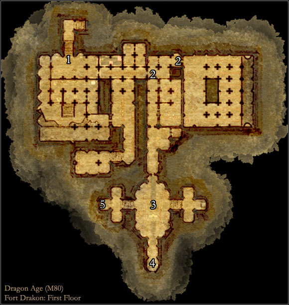 1 - Dragon Age Origins: Fort Drakon - First Floor map - Maps of locations - Dragon Age: Origins Game Guide