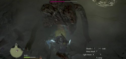 After a while, the monster will loose the shield - this is when you can attack or stun it - Evil Eye - Bestiary - Dragons Dogma - Game Guide and Walkthrough