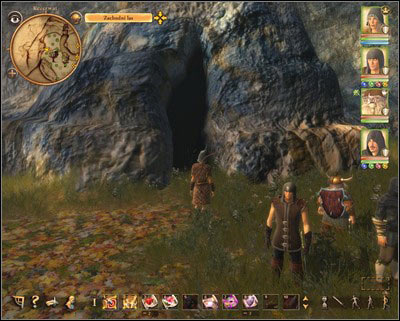 The passage to the second camp is hidden. You need to enter the gap between the rocks to get there. - The Reservation | Side quests - Side quests - Drakensang: The River of Time Game Guide