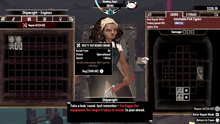 This is the weakest engine offered by Shipwrights - Dredge: List of all Engines - Basics - Dredge Guide