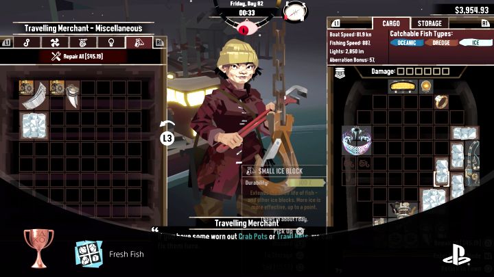 After completing this quest, you can buy Ice Blocks from the merchant that take the form of larger and smaller variants - Dredge The Pale Reach DLC: Trophies / Achievements - trophy guide - New content - Dredge Guide