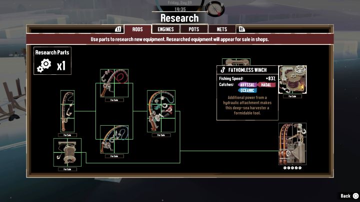 In the case of a fishing rod, the universal initial choice is the Versatile Rod, which can be unlocked through research, as it allows you to fish in as many as 4 types of fishing spots (Coastal, Shallow, Mangrove, Volcanic) - Dredge: Best fishing setup - Basics - Dredge Guide