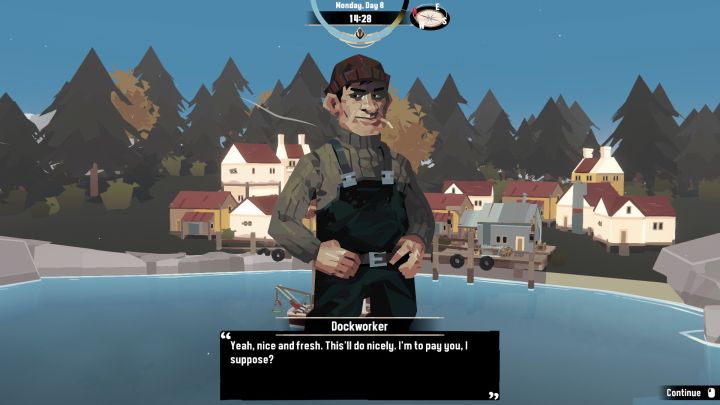 As soon as you dock in Little Marrow, the Dockworker will appear and automatically collect the package from you - Dredge: Package Delivery - Pursuits - Dredge Guide