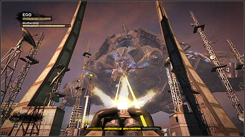 Always shoot the middle one, as it will shoot a laser at you once it gets close enough - 4. Mothership Battle - Campaign - Duke Nukem Forever - Game Guide and Walkthrough