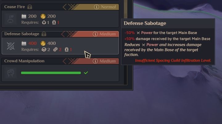 Additionally, it is worth using operations and infiltrations, especially Defense Sabotage - Dune Spice Wars: Victory conditions - best ways to win - Basics - Dune Spice Wars Guide