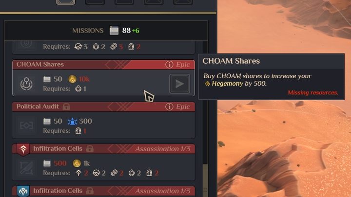 You can increase hegemony in many ways - Dune Spice Wars: Victory conditions - best ways to win - Basics - Dune Spice Wars Guide