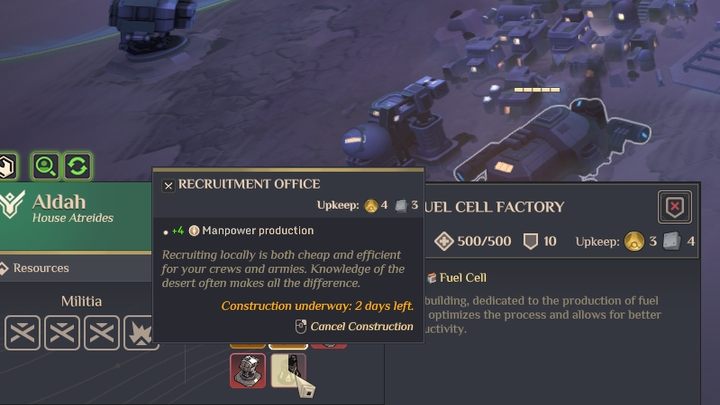 The game does not offer many options for getting people ready to work, so this resource should be saved in the early stages of the game - Dune Spice Wars: Manpower - Resources and raw materials - Dune Spice Wars Guide