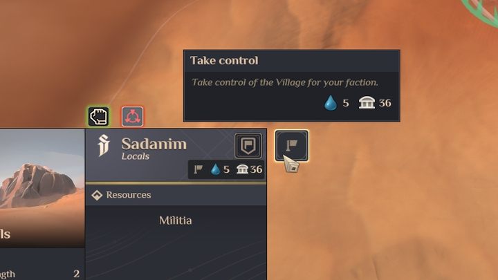 This is how you conquer and take over villages - wait for the green bar to fill up, leaving at least one unit in the city area - Dune Spice Wars: Beginning of the game - Step by Step Walkthrough - Basics - Dune Spice Wars Guide