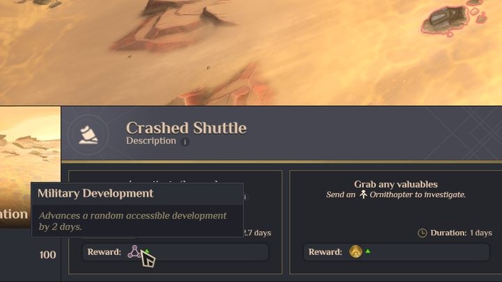 Note - the research icon, for example, like the one near the crashed shuttle, means that the research is speeded up by 2 days (i - Dune Spice Wars: Points of Interests - description and list - Basics - Dune Spice Wars Guide