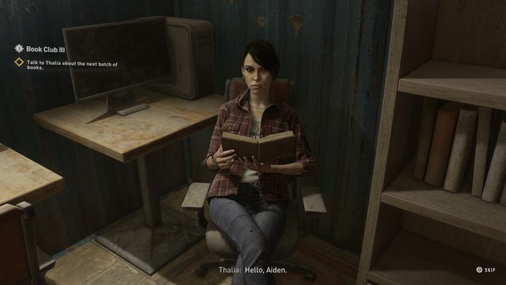 Talk to Thalia at the library in the Peacekeepers' headquarters in The Wharf - Dying Light 2: Book Club 3 - walkthrough - Book Club tasks - Dying Light 2 Guide