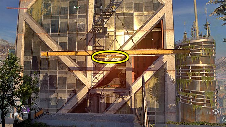 There is a small crane on the roof, and you have to interact with its control panel shown in picture 1 - Dying Light 2: Broadcast - walkthrough - Story quest - Dying Light 2 Guide
