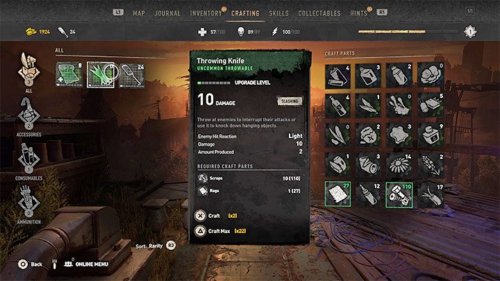 One of the character menu tabs is for crafting - Dying Light 2: Crafting - Basics - Dying Light 2 Guide