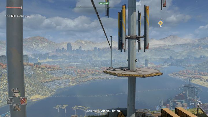 The next stage is much easier, because you just need to grab the rope and slide down to the platform on the opposite side - Dying Light 2: Empire - walkthrough - Story quest - Dying Light 2 Guide