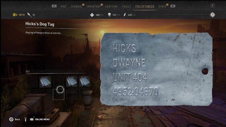 During the main quest, Broadcast, you will have to search the corpses of your comrades who have fallen in battle - Dying Light 2: Mementos (Garrison) - list of all - Garrison - Dying Light 2 Guide