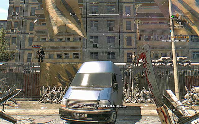Go on the roof of the car to go past the fence. - 4: Pact with Rais | Main quests - The Slums - Main quests - The Slums - Dying Light Game Guide